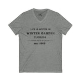 Life Is Better In Winter Garden V-Neck Tee - Casual Comfort, Unisex