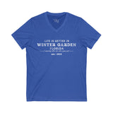 Life Is Better In Winter Garden V-Neck Tee - Casual Comfort, Unisex
