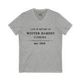 Life Is Better In Winter Garden V-Neck Tee - Casual Comfort, Unisex