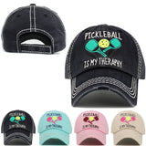 Pickleball Therapy Washed Vintage Ballcap: BLK