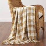 Golden Wheat Heritage Check Throw Blanket with Fringe 50x60