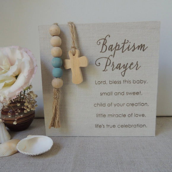 Baptism Prayer Fabric Plaque - Blue