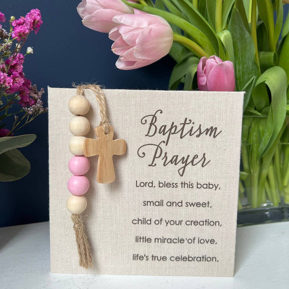 Baptism Prayer Fabric Plaque - Pink
