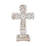 Ornate Wooden Tabletop Cross Distressed White 13"