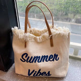 Large Embroidered Tote Bag: Pink
