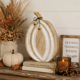 Wooden Mango Wood White Pumpkin Figurine Fall Decor 12"