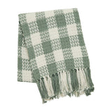 Pistachio Green Check Woven Throw Blanket with Fringe 50x60