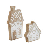Wooden Gingerbread House Set 2pc White Washed
