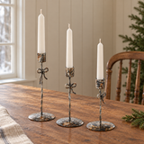Bow Candlestick Holders Burnished Metal Set of 3