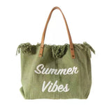 Large Embroidered Tote Bag: Khaki