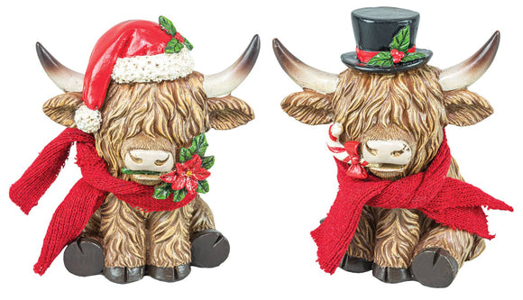 FESTIVE HIGHLAND COW TABLETOP 2 ASSORTED