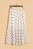 White Polka Dot Ruffled Slit Maxi Skirt