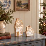 Wooden Gingerbread House Set 2pc White Washed