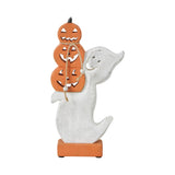 Ghost with Stacked Pumpkins Wood Figurine Halloween Decor
