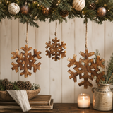 Large Wooden Snowflake Christmas Ornament Set 3pc