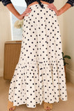 White Polka Dot Ruffled Slit Maxi Skirt