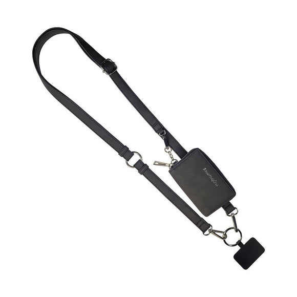 Clip & Go Brushed Vegan Leather Strap - RFID Pouch: Black - Black Pouch