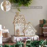 Wooden Gingerbread House Set 2pc White Washed