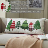 Christmas Red Green Embroidered Tree Throw Pillow 14x30