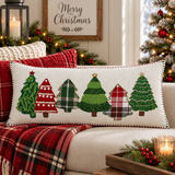 Christmas Red Green Embroidered Tree Throw Pillow 14x30