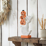 Ghost with Stacked Pumpkins Wood Figurine Halloween Decor