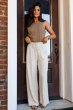 Jet Stream Drawstring Elastic Waist Button Pleated Detail Wide Leg Pants