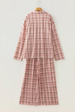 Pink Plaid Patch Pockets Long Sleeve Lounge Set