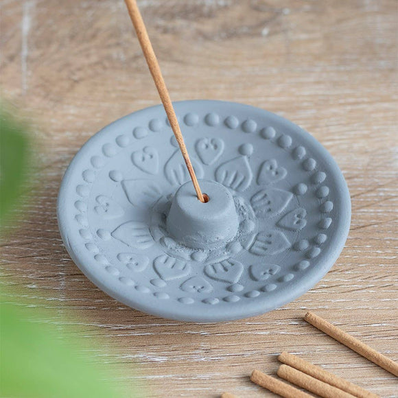 Grey Mandala Terracotta Incense Plate