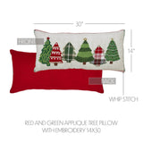 Christmas Red Green Embroidered Tree Throw Pillow 14x30