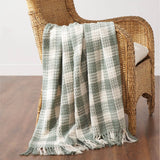 Pistachio Green Check Woven Throw Blanket with Fringe 50x60