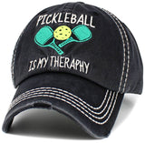 Pickleball Therapy Washed Vintage Ballcap: BLK