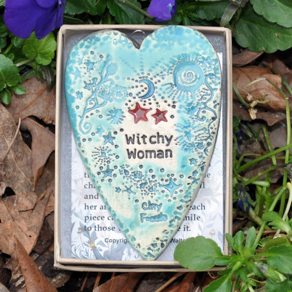 Witchy Woman, pottery ornament, keepsake, year round, USA