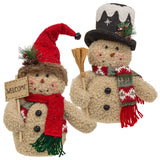 Plush Rustic Holiday Snowman Sitter -2 Assorted