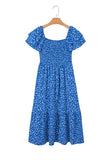 Ditsy Floral Print Smocked Square Neck Ruffle Short Sleeve Dress