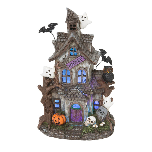 11.6 in. Illuminated Spooky Haunted Halloween House Battery