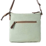 Wildprint Trail upcycled canvas crossbody Bag for Women in sage with floral detail: Sage