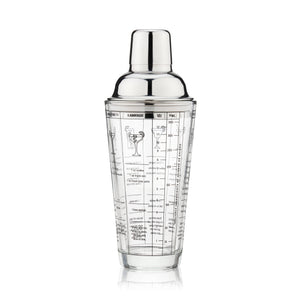 7-Cocktail Recipe Stainless Steel & Glass Shaker - 13.5 oz