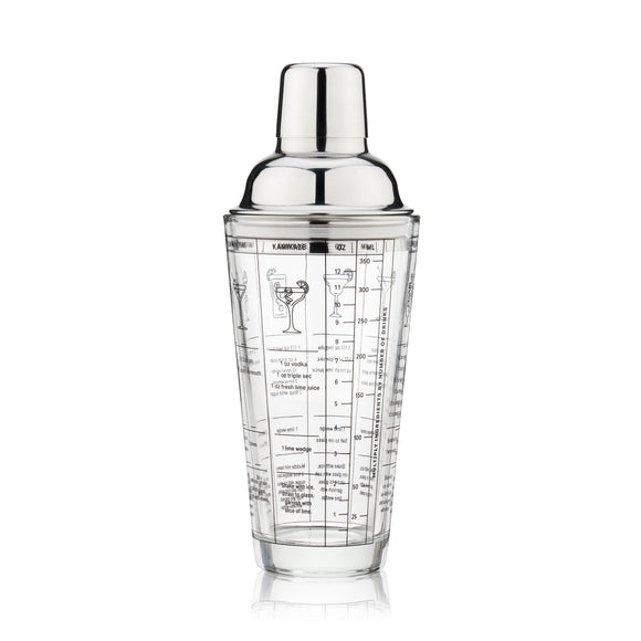7-Cocktail Recipe Stainless Steel & Glass Shaker - 13.5 oz