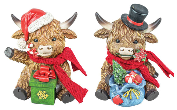 HIGHLAND COW WITH GIFTS TABLETOP 2 AST