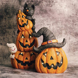 Ghost Cat Pumpkin Stack with LED Lights
