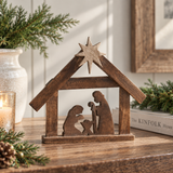 Christmas Nativity Manger 10" Dark Wood