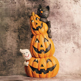 Ghost Cat Pumpkin Stack with LED Lights