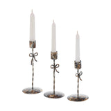 Bow Candlestick Holders Burnished Metal Set of 3