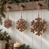 Large Wooden Snowflake Christmas Ornament Set 3pc