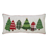 Christmas Red Green Embroidered Tree Throw Pillow 14x30