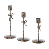 Bow Candlestick Holders Burnished Metal Set of 3