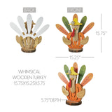 Wood Turkey Figurine 15.75" Rustic Thanksgiving Decor
