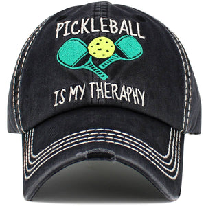 Pickleball Therapy Washed Vintage Ballcap: BLK