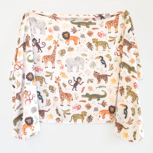 Extra Soft Stretchy Knit Swaddle Blanket: Wild Safari
