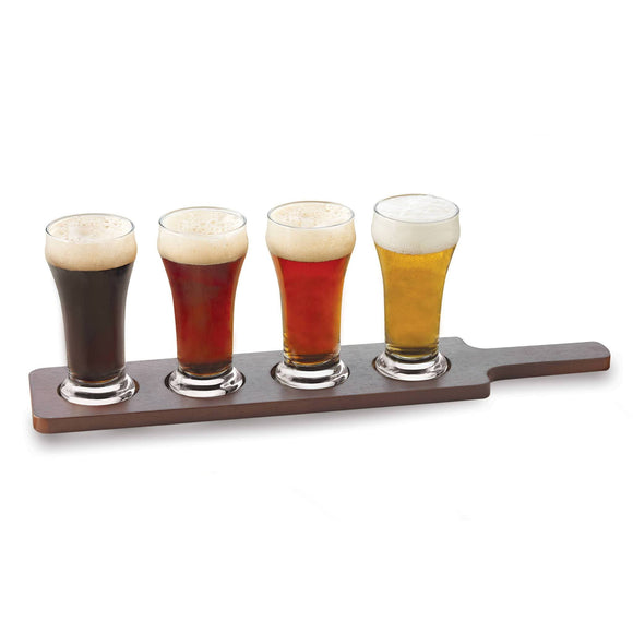 Libbey Craft Brews Beer Flight Set, Wood Carrier, Set of 4